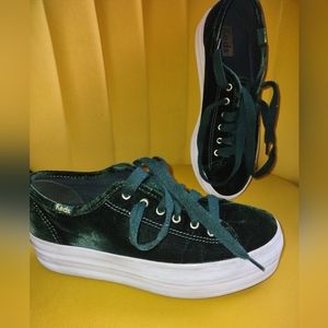 Platform Green Velvet Keds
